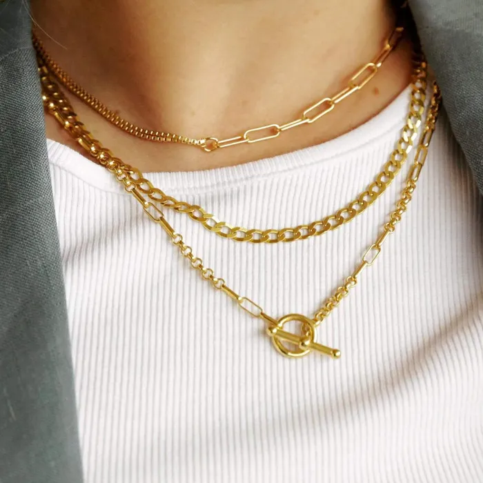 Women Este Lalonde Necklaces Daisy London Jewellery Interlock Curb Chain Necklace Layering Set