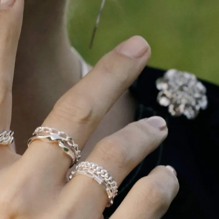 Women Este Lalonde Rings Daisy London Jewellery Box And Open Curb Chain Ring Stack Sterling Silver