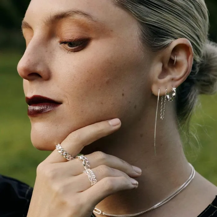 Women Este Lalonde Rings Daisy London Jewellery Box And Open Curb Chain Ring Stack Sterling Silver
