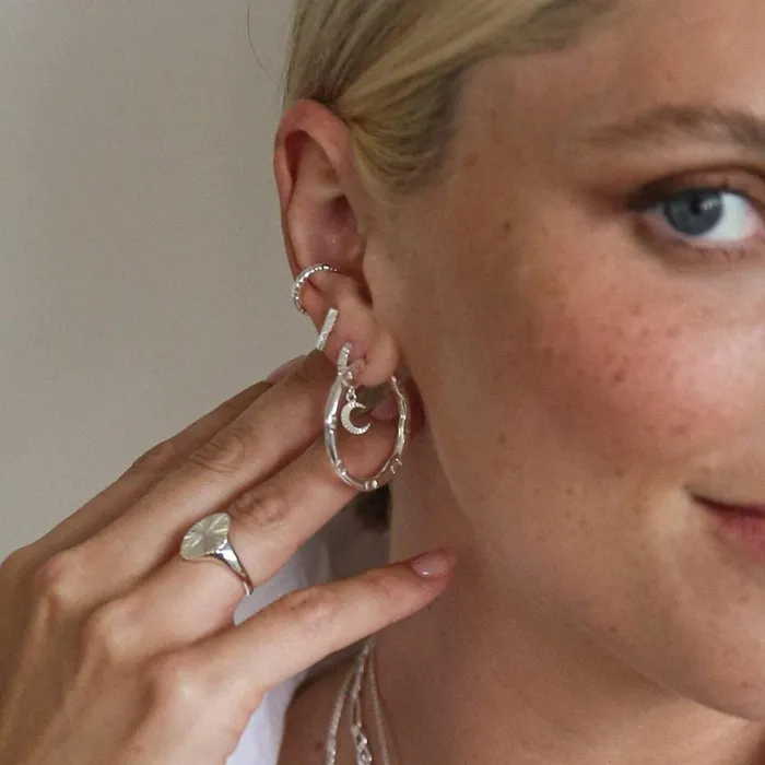 Women Este X Daisy Goddess Daisy London Jewellery Este Lalonde Luna Huggie Charm Earrings Sterling Silver