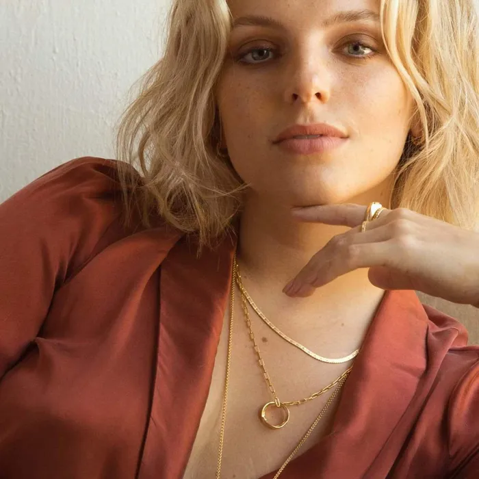 Women Este X Daisy Original Daisy London Jewellery Este Lalonde Long Flat Snake Chain Necklace 18Ct Gold Plate