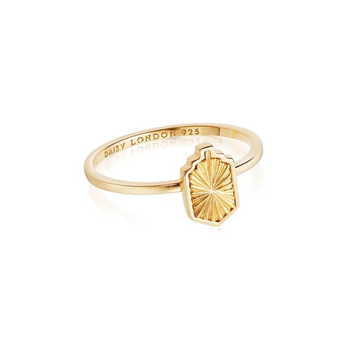 Women Este X Daisy Original Daisy London Jewellery Este Lalonde Mini Sunburst Shield Ring 18Ct Gold Plate Women Este X Daisy Original Daisy London Jewellery Este Lalonde Mini Sunburst Shield Ring 18Ct Gold Plate