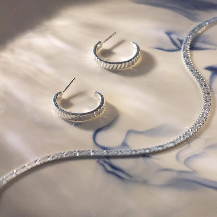 Women Este X Daisy Original Daisy London Jewellery Este Lalonde Sunburst Midi Hoop Earrings Sterling Silver