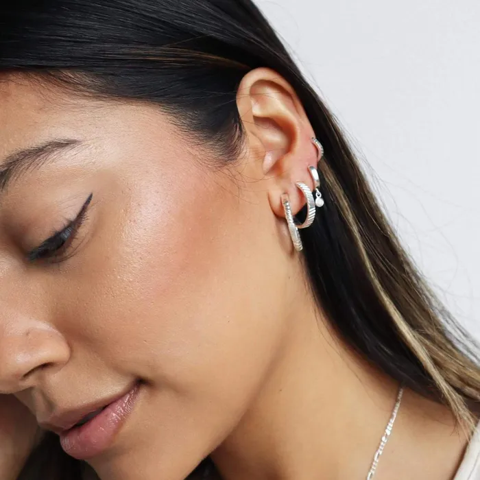 Women Este X Daisy Original Daisy London Jewellery Este Lalonde Sunburst Midi Hoop Earrings Sterling Silver
