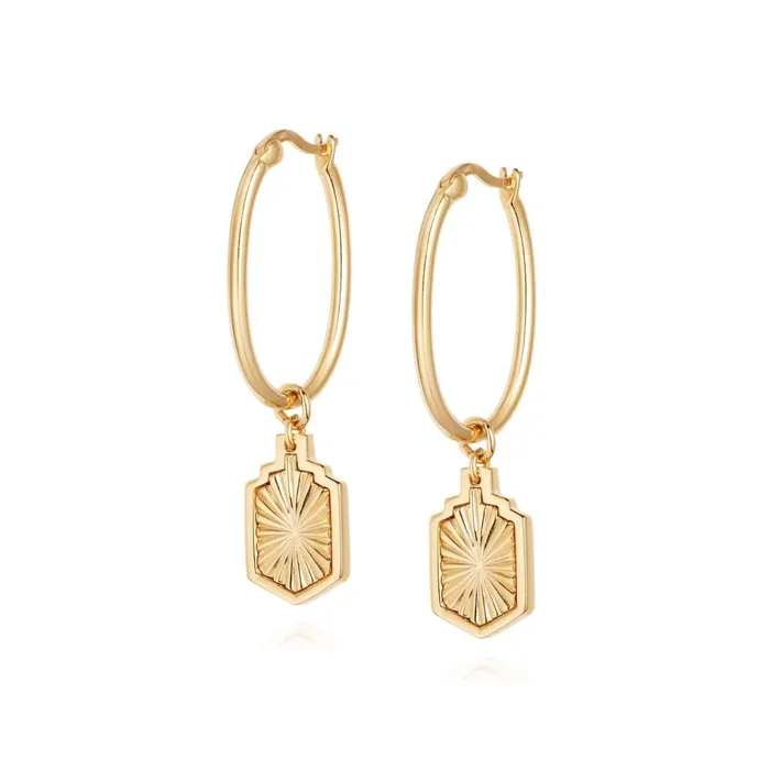 Women Este X Daisy Original Daisy London Jewellery Este Lalonde Sunburst Shield Hoop Earrings 18Ct Gold Plate Women Este X Daisy Original Daisy London Jewellery Este Lalonde Sunburst Shield Hoop Earrings 18Ct Gold Plate