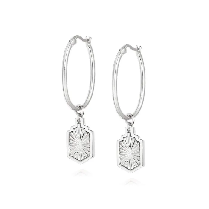 Women Este X Daisy Original Daisy London Jewellery Este Lalonde Sunburst Shield Hoop Earrings Sterling Silver Women Este X Daisy Original Daisy London Jewellery Este Lalonde Sunburst Shield Hoop Earrings Sterling Silver