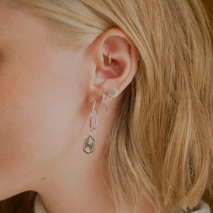 Women Este X Daisy Original Daisy London Jewellery Este Lalonde Sunburst Shield Hoop Earrings Sterling Silver