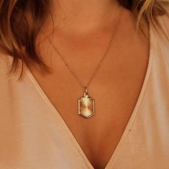 Women Este X Daisy Original Daisy London Jewellery Este Lalonde Sunburst Shield Necklace 18Ct Gold Plate