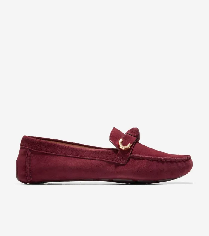 Women Evelyn Bow Driver Bloodstone Suede Cole Haan Loafers and Drivers