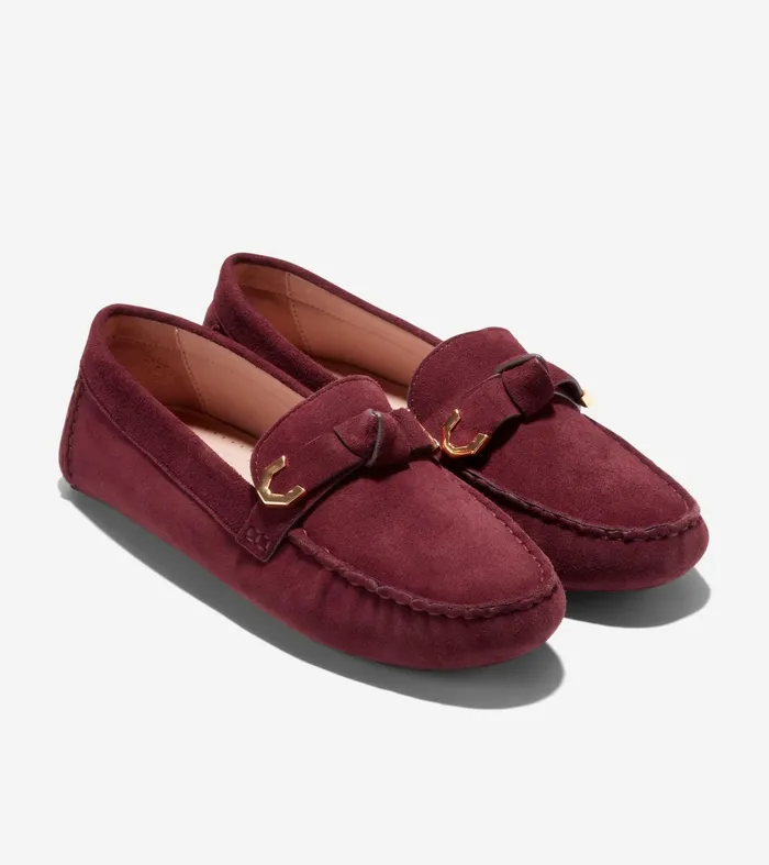 Women Evelyn Bow Driver Bloodstone Suede Cole Haan Loafers and Drivers