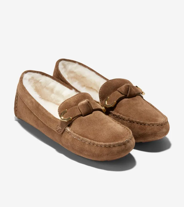 Women Evelyn Bow Drivers Golden Toffee Cole Haan Loafers and Drivers