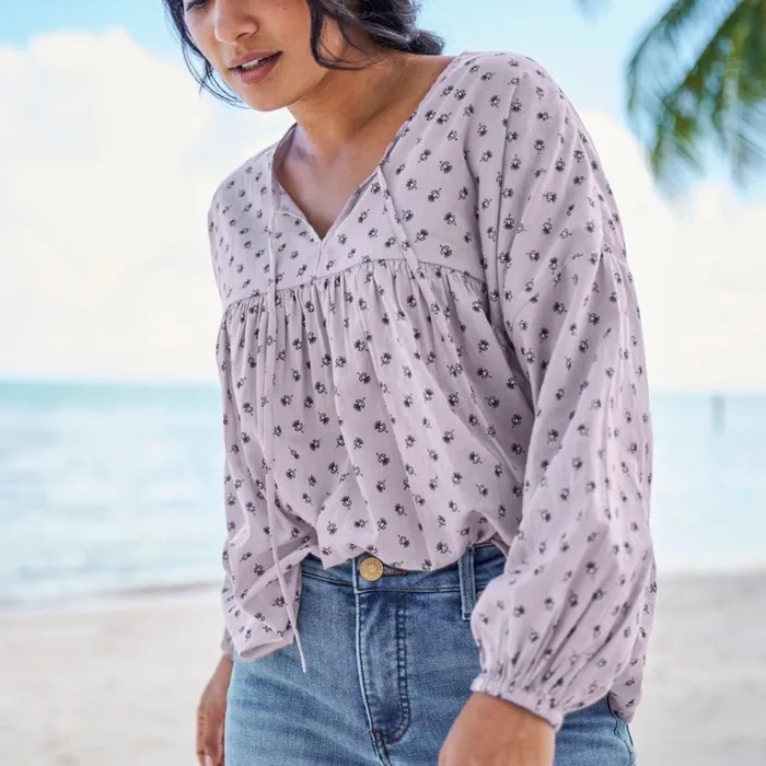 Women Foothills Breezy Top Purple Fog Vintage Flower Orvis Shirts