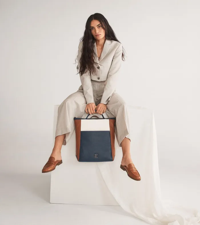 Women Grand Ambition Convertible Luxe Backpack British Tanblue Wing Tealivory Cole Haan Backpacks