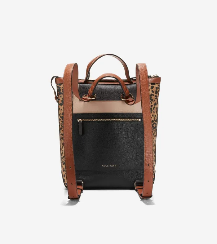 Women Grand Ambition Small Convertible Luxe Backpack Leopardblackdark Chocolatebritish Tansesame Cole Haan Backpacks