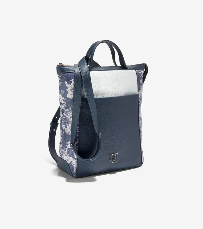 Women Grand Ambition Small Convertible Luxe Backpack Toile Angel Printnavy Blueoptic White Cole Haan Backpacks