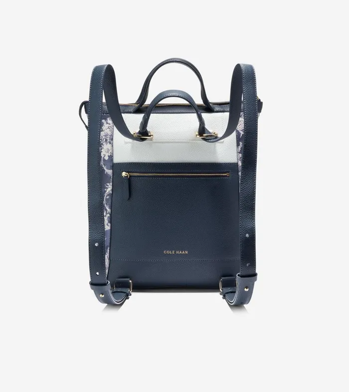 Women Grand Ambition Small Convertible Luxe Backpack Toile Angel Printnavy Blueoptic White Cole Haan Backpacks