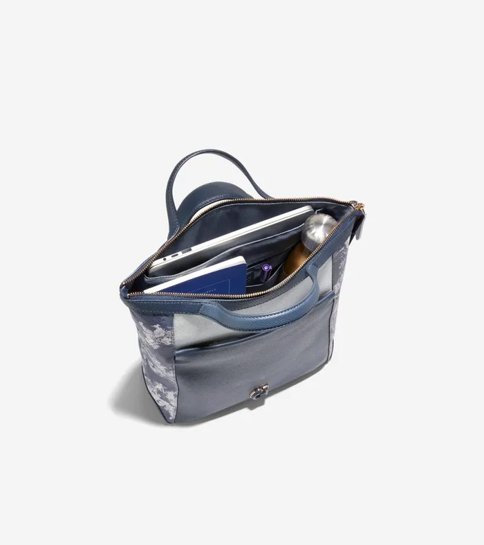 Women Grand Ambition Small Convertible Luxe Backpack Toile Angel Printnavy Blueoptic White Cole Haan Backpacks
