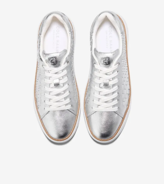 Women Grandproslash Topspin Sneakers Silver Genevieve Weaveoptic White Cole Haan Sneakers