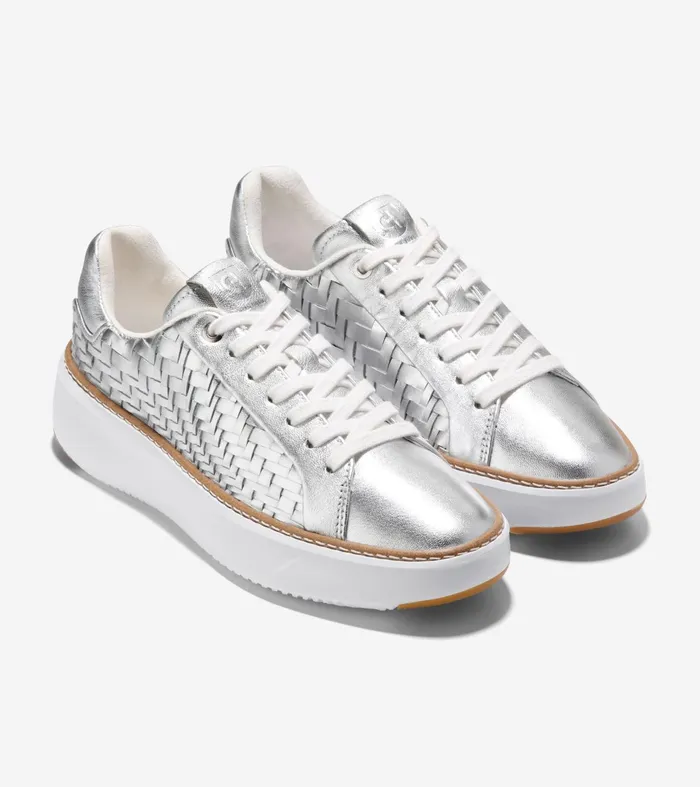 Women Grandproslash Topspin Sneakers Silver Genevieve Weaveoptic White Cole Haan Sneakers