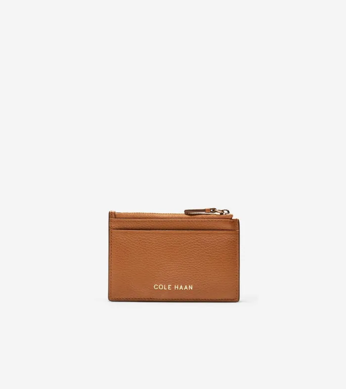 Women GRANDSERIES Card Case With Zip British Tan Pebbled Leather Cole Haan Wallets and Wristlets