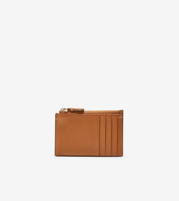 Women GRANDSERIES Card Case With Zip British Tan Pebbled Leather Cole Haan Wallets and Wristlets