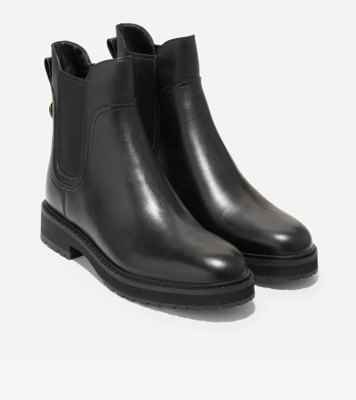 Women Greenwich Waterproof Chelsea Bootie Black Leather Cole Haan Boots