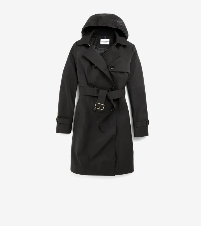 Women Hooded Trench Coat Black Cole Haan Outerwear