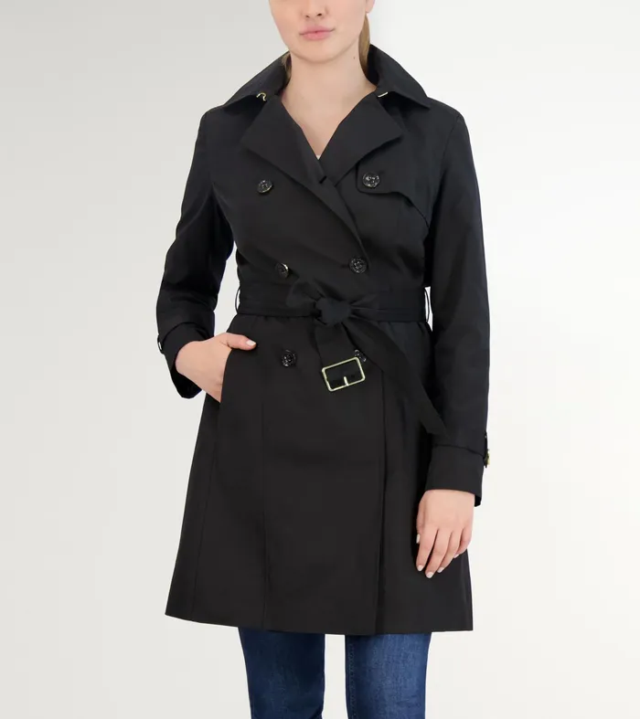 Women Hooded Trench Coat Black Cole Haan Outerwear