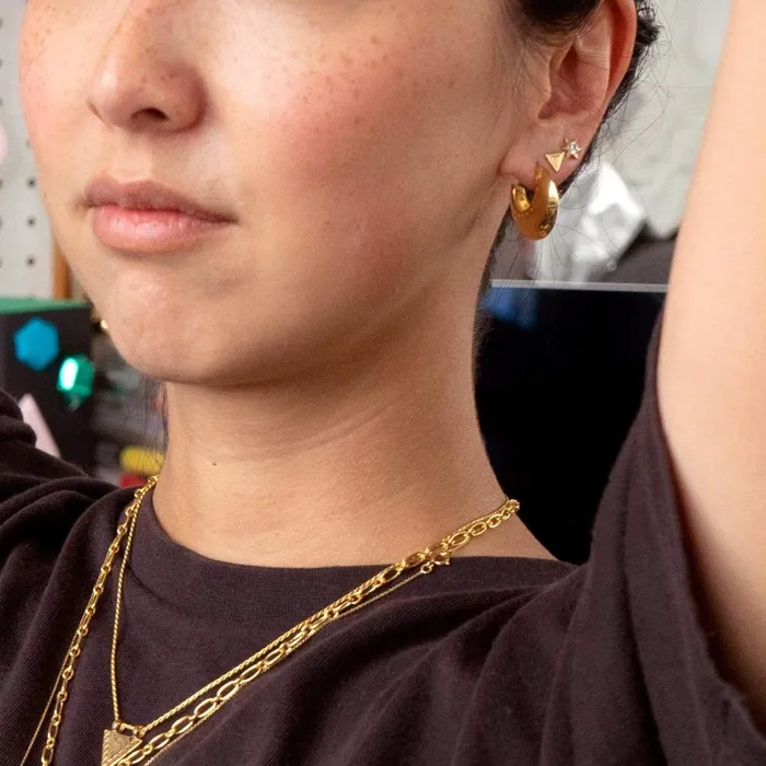 Women Hoop Earrings Daisy London Jewellery Artisan Stamped Large Hoops 18ct Gold Plate