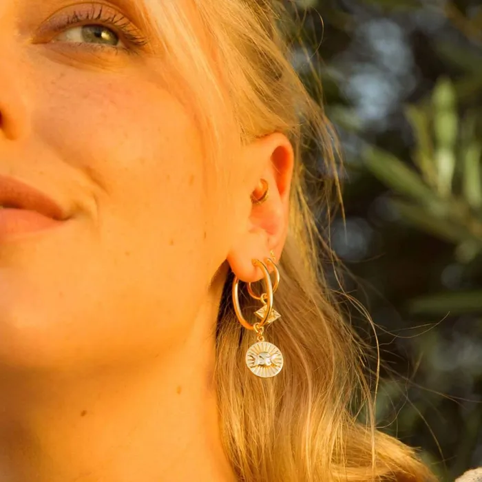 Women Hoop Earrings Daisy London Jewellery Este Lalonde Goddess Medallion Charm Earrings 18Ct Gold Plate