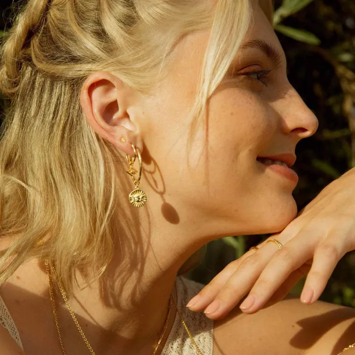 Women Hoop Earrings Daisy London Jewellery Este Lalonde Goddess Medallion Charm Earrings 18Ct Gold Plate