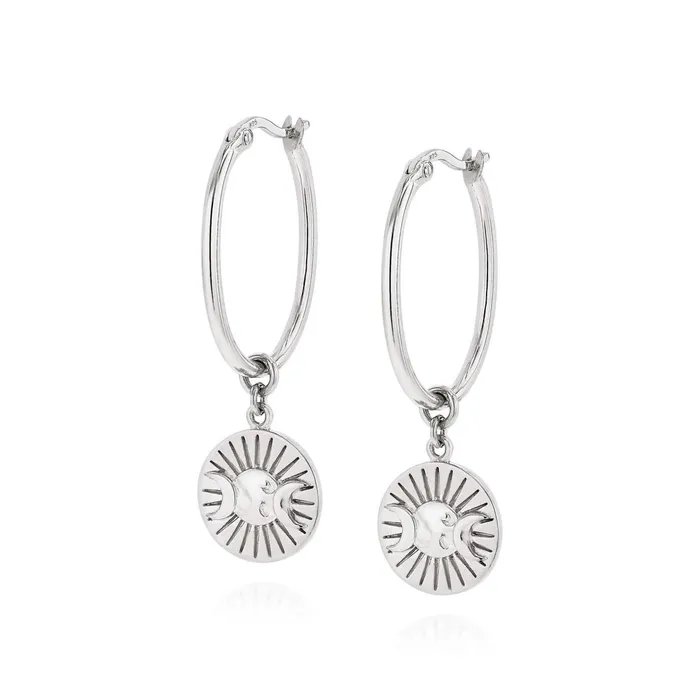 Women Hoop Earrings Daisy London Jewellery Este Lalonde Goddess Medallion Charm Earrings Sterling Silver Women Hoop Earrings Daisy London Jewellery Este Lalonde Goddess Medallion Charm Earrings Sterling Silver