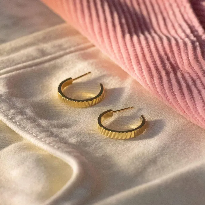 Women Hoop Earrings Daisy London Jewellery Este Lalonde Sunburst Midi Hoop Earrings 18Ct Gold Plate