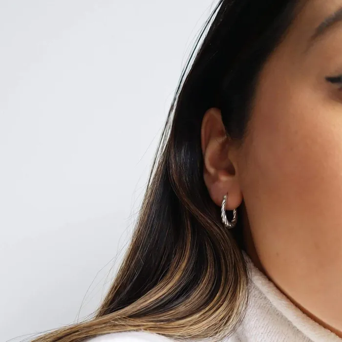 Women Hoop Earrings Daisy London Jewellery Stacked Rope Creole Hoop Earrings Sterling Silver