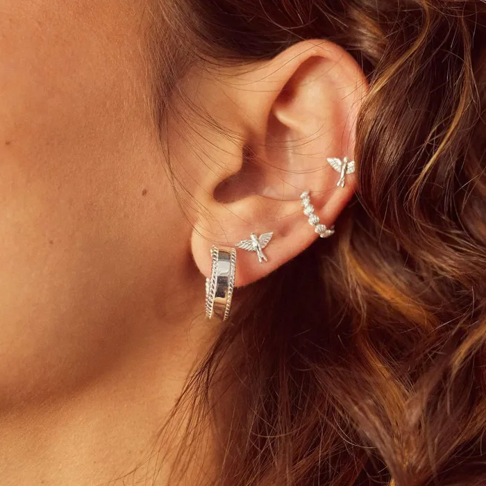 Women Hoop Earrings Daisy London Jewellery Stacked Roped Midi Hoop Earrings Sterling Silver