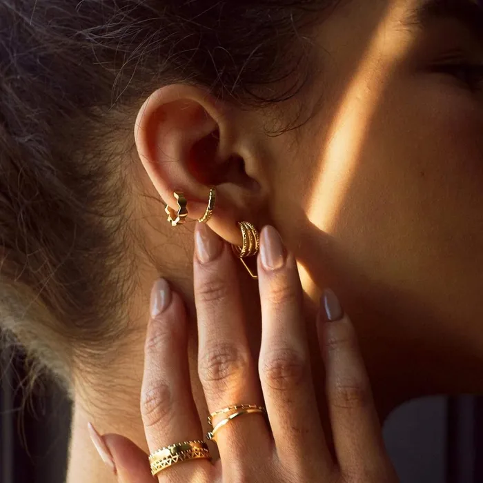 Women Huggie Earrings Daisy London Jewellery Amanda Huggie Hoop Earrings 18ct Gold Plate