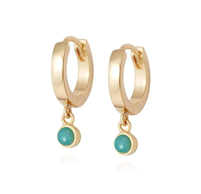 Women Huggie Earrings Daisy London Jewellery Amazonite Healing Huggie Hoops 18Ct Gold Plate Women Huggie Earrings Daisy London Jewellery Amazonite Healing Huggie Hoops 18Ct Gold Plate