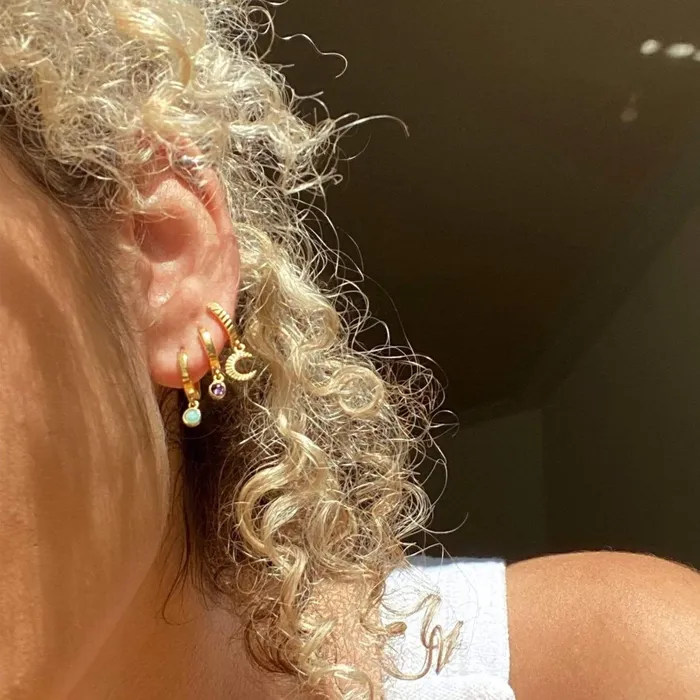 Women Huggie Earrings Daisy London Jewellery Amazonite Healing Huggie Hoops 18Ct Gold Plate