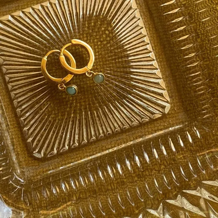 Women Huggie Earrings Daisy London Jewellery Amazonite Healing Huggie Hoops 18Ct Gold Plate