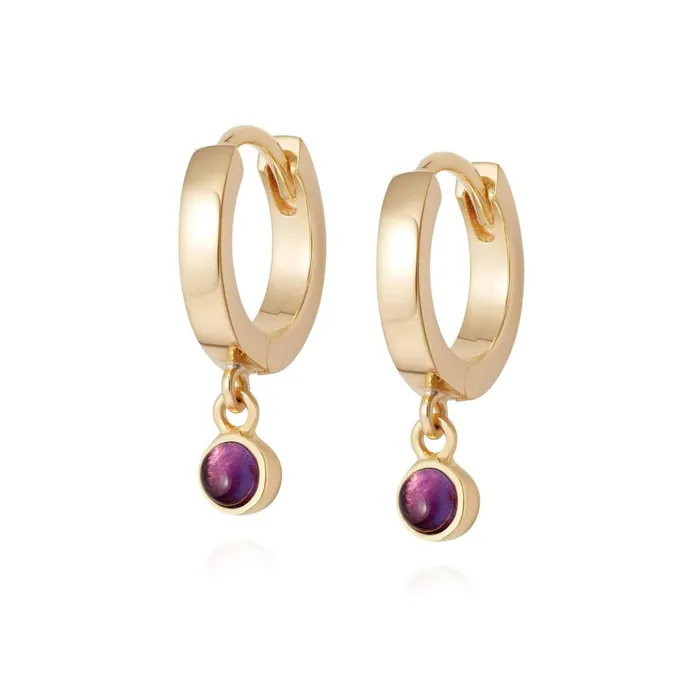 Women Huggie Earrings Daisy London Jewellery Amethyst Healing Huggie Hoops 18Ct Gold Plate Women Huggie Earrings Daisy London Jewellery Amethyst Healing Huggie Hoops 18Ct Gold Plate