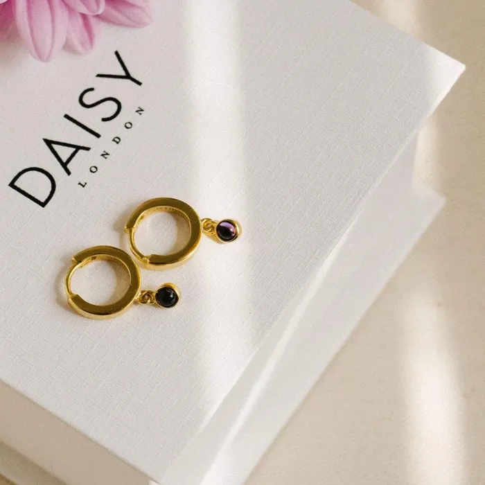 Women Huggie Earrings Daisy London Jewellery Amethyst Healing Huggie Hoops 18Ct Gold Plate