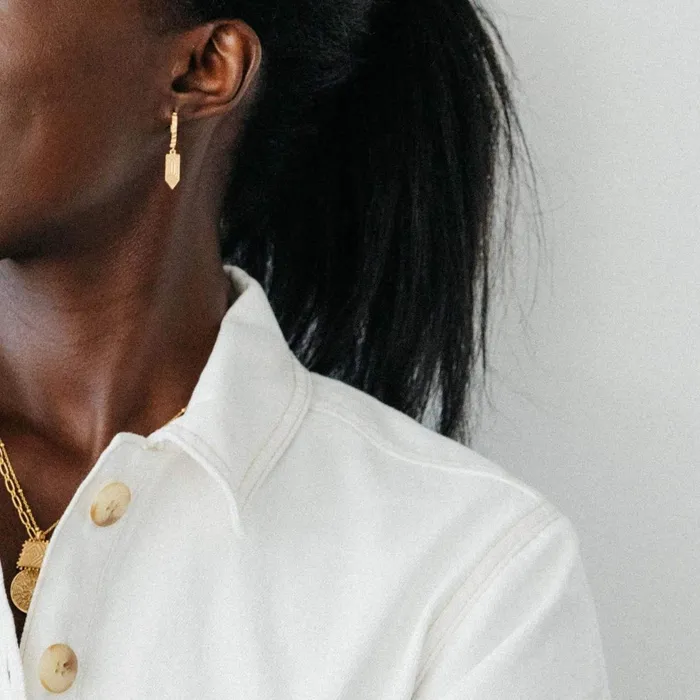 Women Huggie Earrings Daisy London Jewellery Artisan Drop Huggie Earrings 18ct Gold Plate