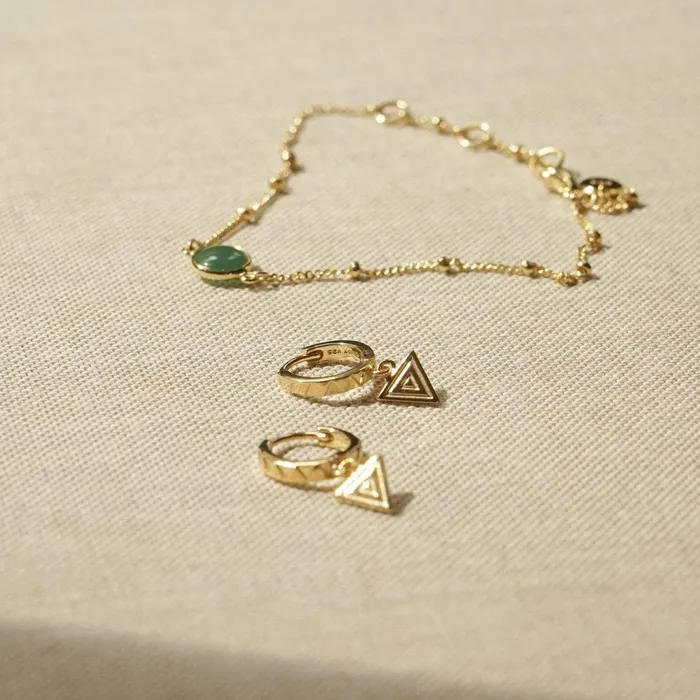 Women Huggie Earrings Daisy London Jewellery Artisan Stamped Drop Huggie Earrings 18ct Gold Plate