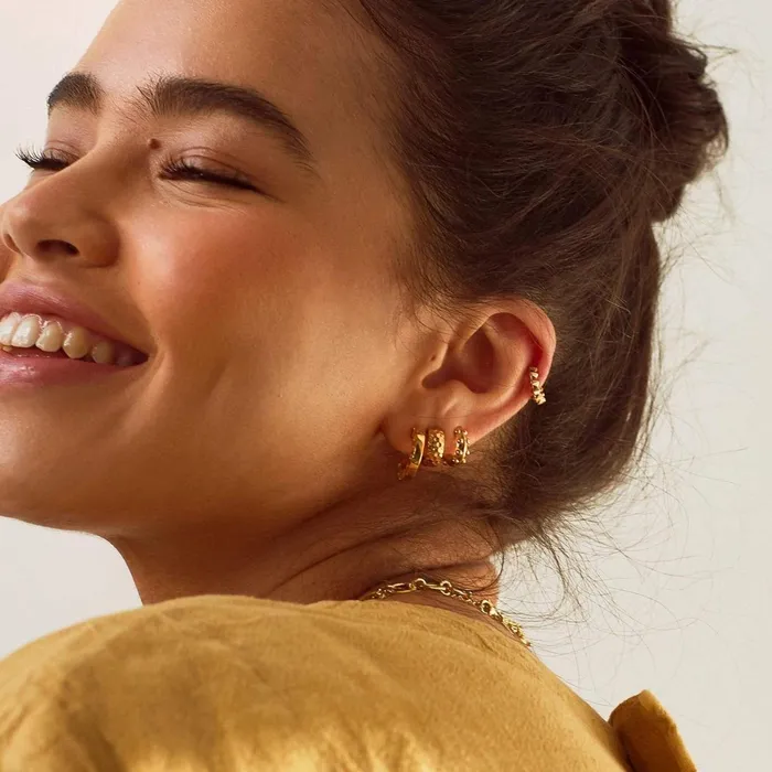 Women Huggie Earrings Daisy London Jewellery Aurora Huggie Hoop Earrings 18ct Gold Plate