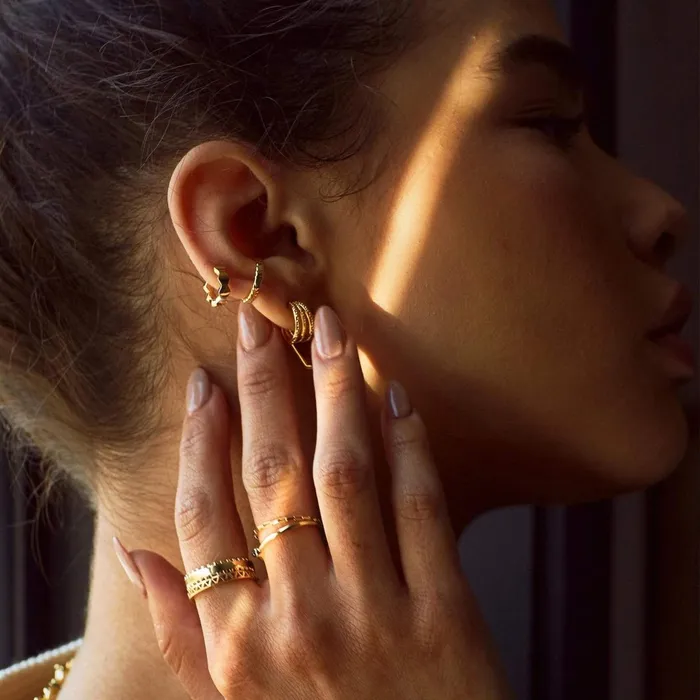 Women Huggie Earrings Daisy London Jewellery Bethany Huggie Hoop Earrings 18ct Gold Plate