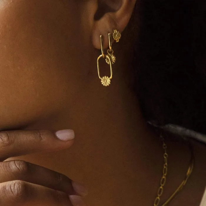 Women Huggie Earrings Daisy London Jewellery Daisy Bloom Drop Huggies 18ct Gold Plate