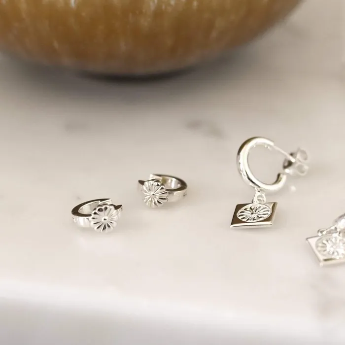Women Huggie Earrings Daisy London Jewellery Daisy Bloom Huggie Earrings Sterling Silver