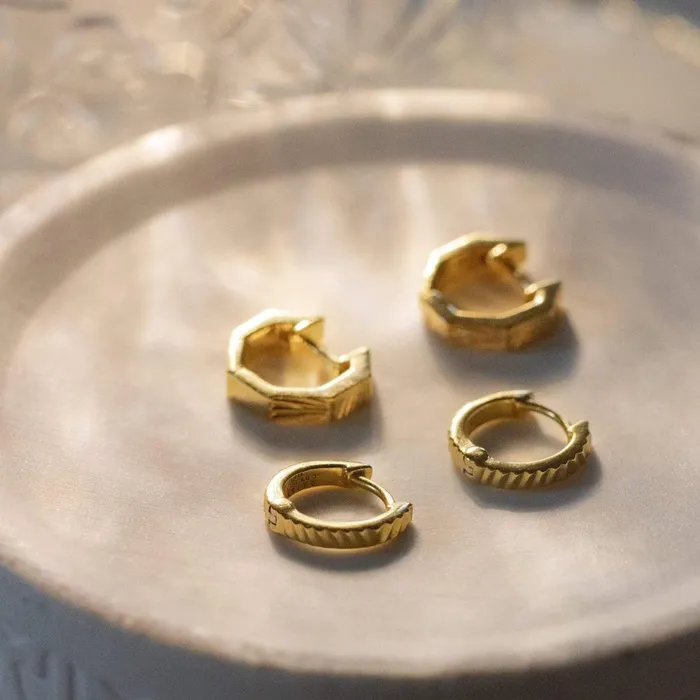 Women Huggie Earrings Daisy London Jewellery Este Lalonde Octagonal Huggie Hoops 18Ct Gold Plate