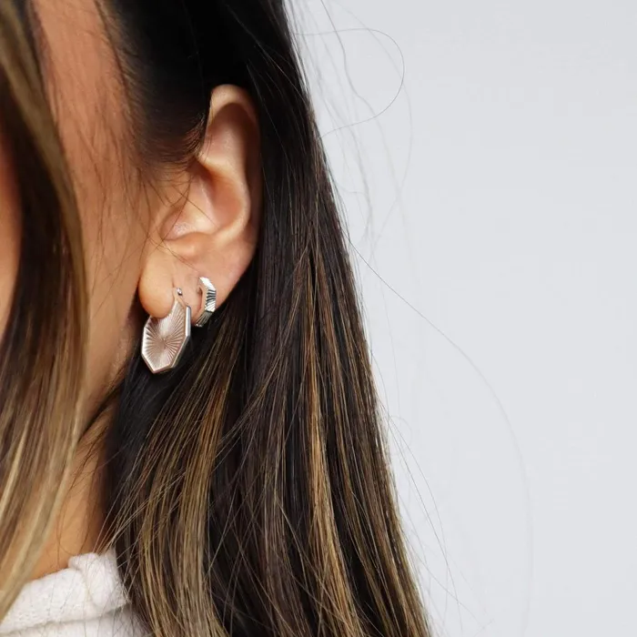 Women Huggie Earrings Daisy London Jewellery Este Lalonde Octagonal Huggie Hoops Sterling Silver