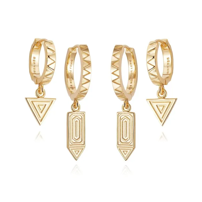 Women Huggie Earrings Daisy London Jewellery Gold Artisan Stamp Huggie Duo Set Women Huggie Earrings Daisy London Jewellery Gold Artisan Stamp Huggie Duo Set